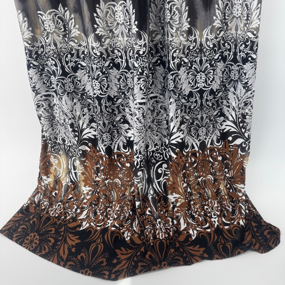 Boho Maxi Dress 0X 14/16W Embellished Beaded Neck Brown Black Stretch Resort - Picture 13 of 16